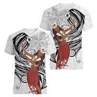 Tahiti Islands Polynesian Plumeria Women V-Neck T-Shirt Tahitian Vahine 'Ote'a - White LT7 - Polynesian Pride