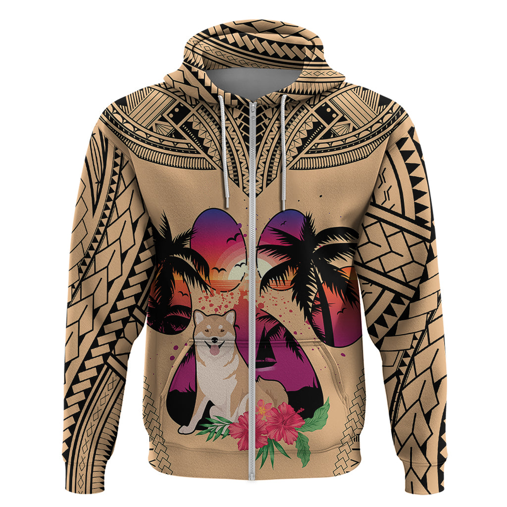 Polynesian Hoodie Dog Lover With Shiba Inu - Sunset At The Beach LT7 - Polynesian Pride