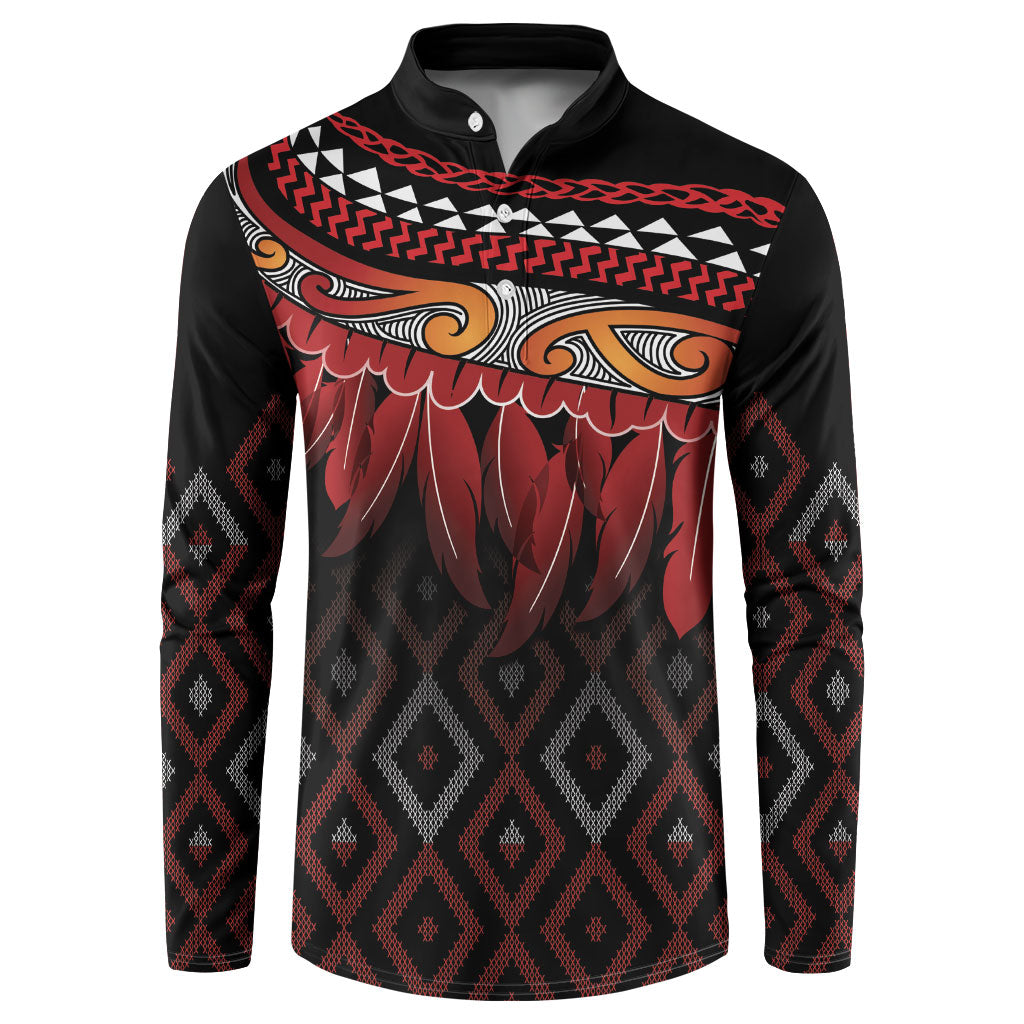 Aotearoa Maori Ngapuhi Iwi Button Sweatshirt Korowai Tukutuku Kaokao Motifs LT7 Black - Polynesian Pride