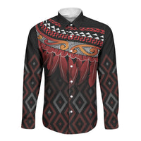 Aotearoa Maori Ngapuhi Iwi Long Sleeve Button Shirt Korowai Tukutuku Kaokao Motifs LT7 Unisex Black - Polynesian Pride