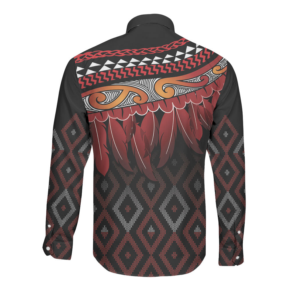 Aotearoa Maori Ngapuhi Iwi Long Sleeve Button Shirt Korowai Tukutuku Kaokao Motifs LT7 - Polynesian Pride