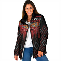 Aotearoa Maori Ngapuhi Iwi Padded Jacket Korowai Tukutuku Kaokao Motifs LT7 Women Black - Polynesian Pride