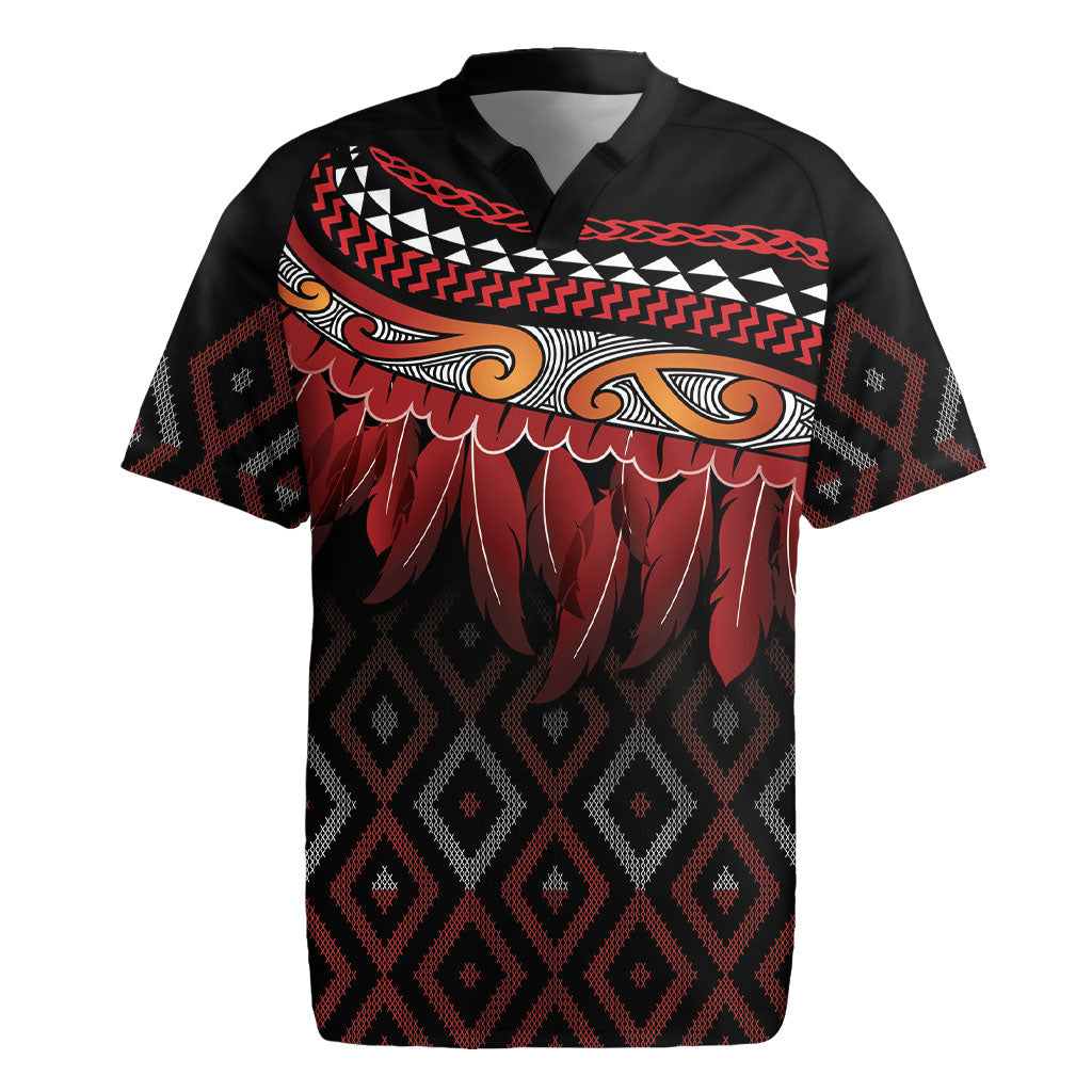 Aotearoa Maori Ngapuhi Iwi Rugby Jersey Korowai Tukutuku Kaokao Motifs LT7 Black - Polynesian Pride