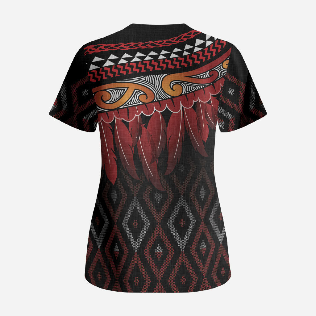 Aotearoa Maori Ngapuhi Iwi Scrub Top Korowai Tukutuku Kaokao Motifs LT7 - Polynesian Pride