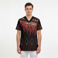 Aotearoa Maori Ngapuhi Iwi Scrub Top Korowai Tukutuku Kaokao Motifs LT7 - Polynesian Pride