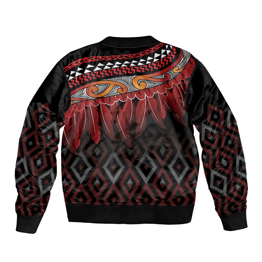 Aotearoa Maori Ngapuhi Iwi Sleeve Zip Bomber Jacket Korowai Tukutuku Kaokao Motifs LT7 - Polynesian Pride
