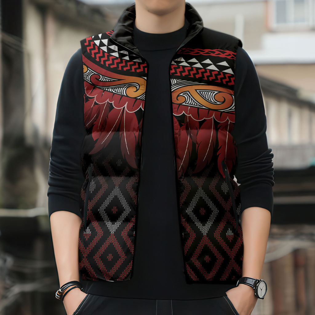 Aotearoa Maori Ngapuhi Iwi Sleeveless Puffer Jacket Korowai Tukutuku Kaokao Motifs LT7 - Polynesian Pride