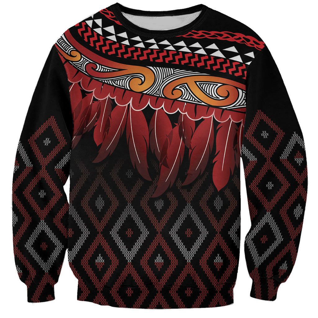 Aotearoa Maori Ngapuhi Iwi Sweatshirt Korowai Tukutuku Kaokao Motifs LT7 Unisex Black - Polynesian Pride