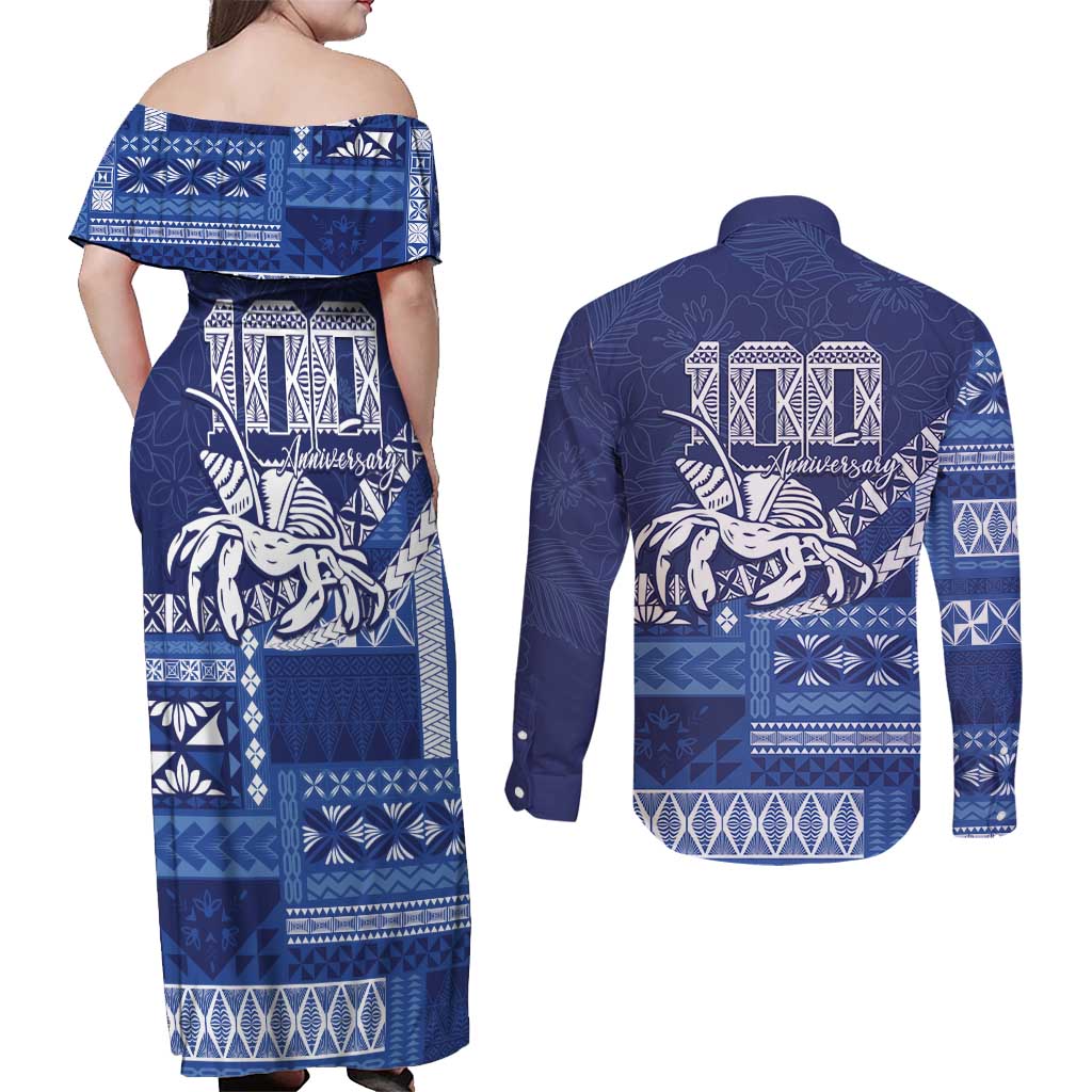 Queen Salote College 100th Anniversary Couples Matching Off Shoulder Maxi Dress and Long Sleeve Button Shirt QSC Royal Girls LT7 - Polynesian Pride