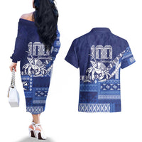 Queen Salote College 100th Anniversary Couples Matching Off The Shoulder Long Sleeve Dress and Hawaiian Shirt QSC Royal Girls LT7 - Polynesian Pride