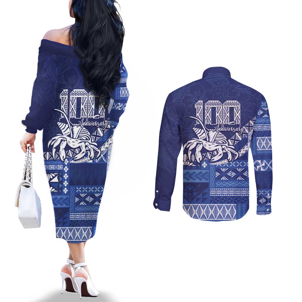 Queen Salote College 100th Anniversary Couples Matching Off The Shoulder Long Sleeve Dress and Long Sleeve Button Shirt QSC Royal Girls LT7 - Polynesian Pride