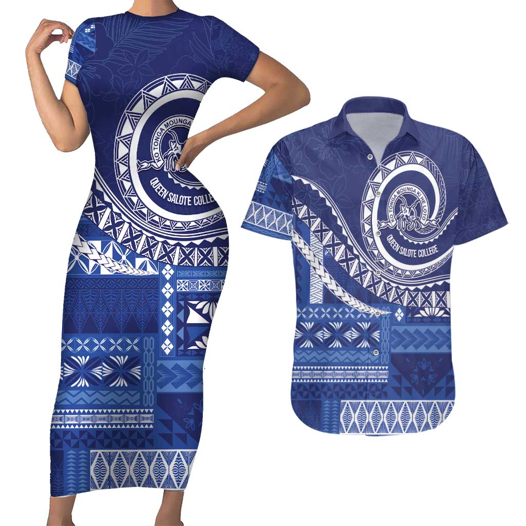 Queen Salote College 100th Anniversary Couples Matching Short Sleeve Bodycon Dress and Hawaiian Shirt QSC Royal Girls LT7 Royal Blue - Polynesian Pride
