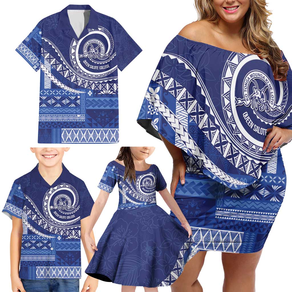 Queen Salote College 100th Anniversary Family Matching Off Shoulder Short Dress and Hawaiian Shirt QSC Royal Girls LT7 - Polynesian Pride