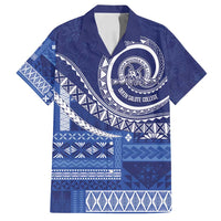 Queen Salote College 100th Anniversary Family Matching Off Shoulder Short Dress and Hawaiian Shirt QSC Royal Girls LT7 Dad's Shirt - Short Sleeve Royal Blue - Polynesian Pride
