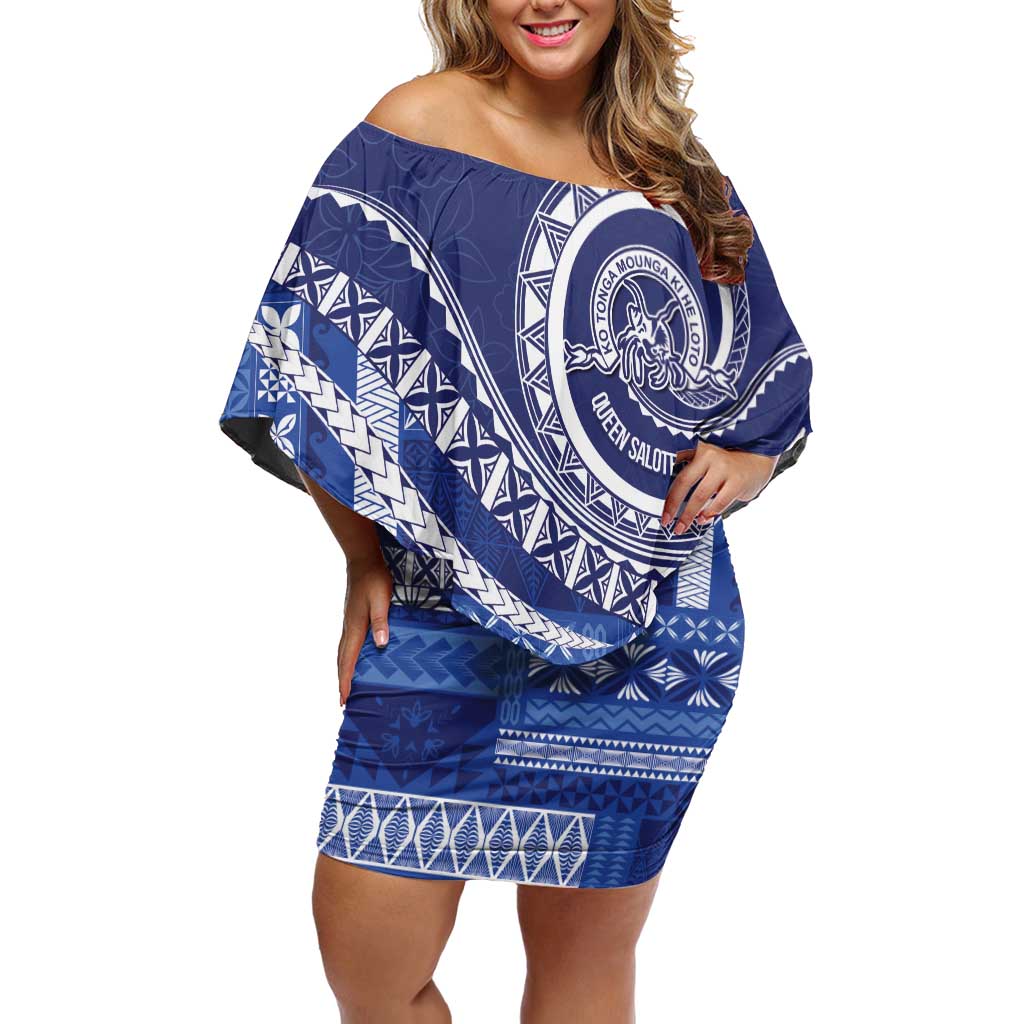 Queen Salote College 100th Anniversary Family Matching Off Shoulder Short Dress and Hawaiian Shirt QSC Royal Girls LT7 Mom's Dress Royal Blue - Polynesian Pride