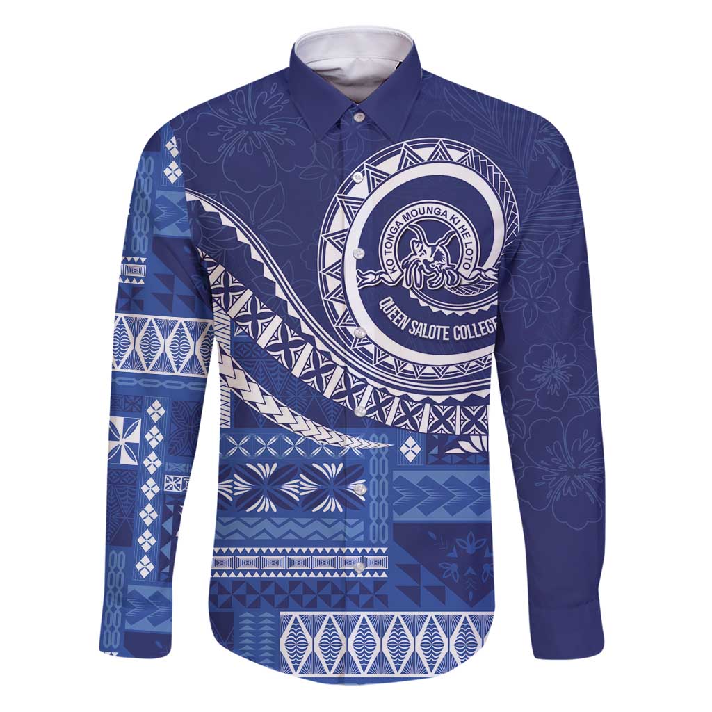 Queen Salote College 100th Anniversary Family Matching Puletasi and Hawaiian Shirt QSC Royal Girls LT7 Dad's Shirt - Long Sleeve Royal Blue - Polynesian Pride