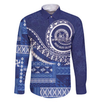 Queen Salote College 100th Anniversary Family Matching Puletasi and Hawaiian Shirt QSC Royal Girls LT7 Dad's Shirt - Long Sleeve Royal Blue - Polynesian Pride