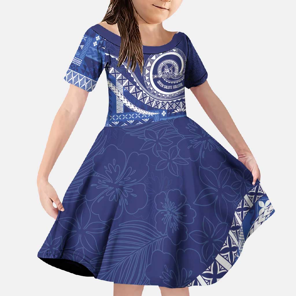 Queen Salote College 100th Anniversary Family Matching Short Sleeve Bodycon Dress and Hawaiian Shirt QSC Royal Girls LT7 Daughter's Dress Royal Blue - Polynesian Pride