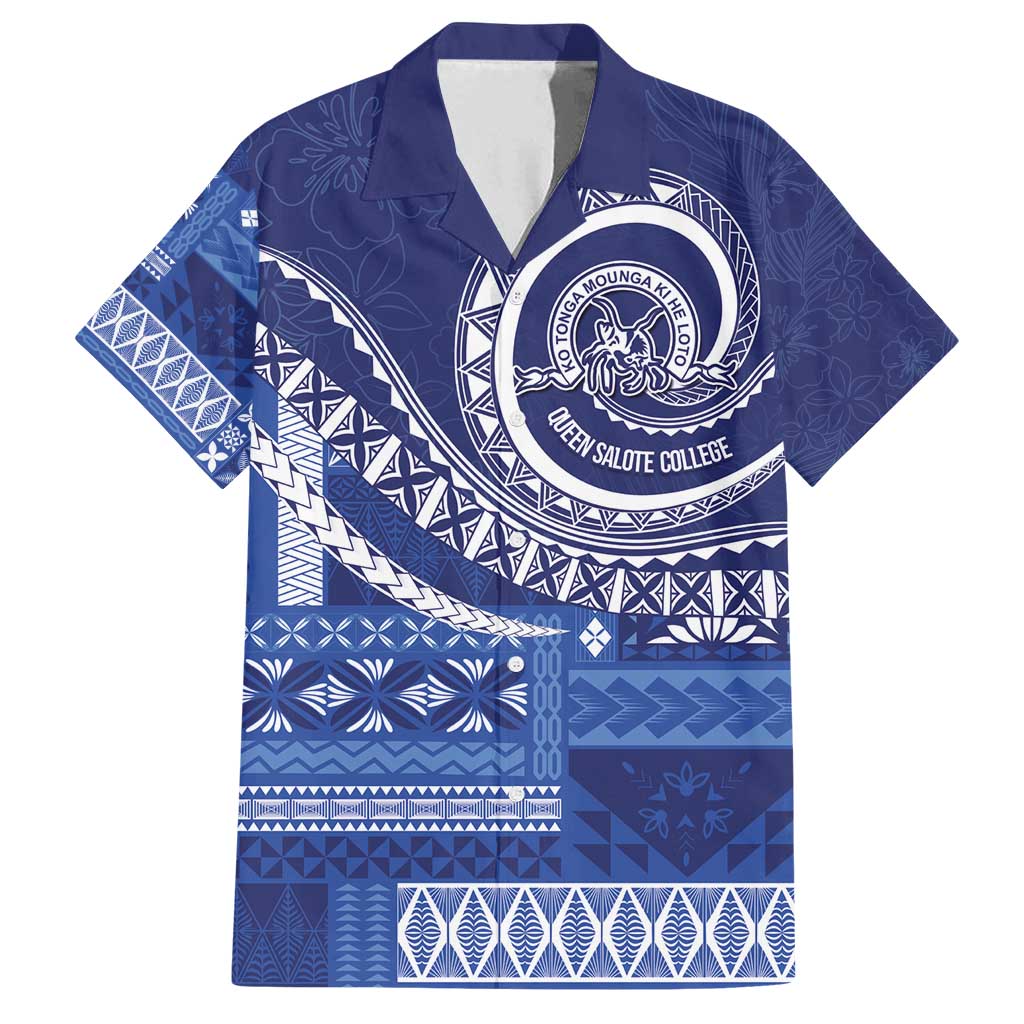 Queen Salote College 100th Anniversary Family Matching Tank Maxi Dress and Hawaiian Shirt QSC Royal Girls LT7 Dad's Shirt - Short Sleeve Royal Blue - Polynesian Pride