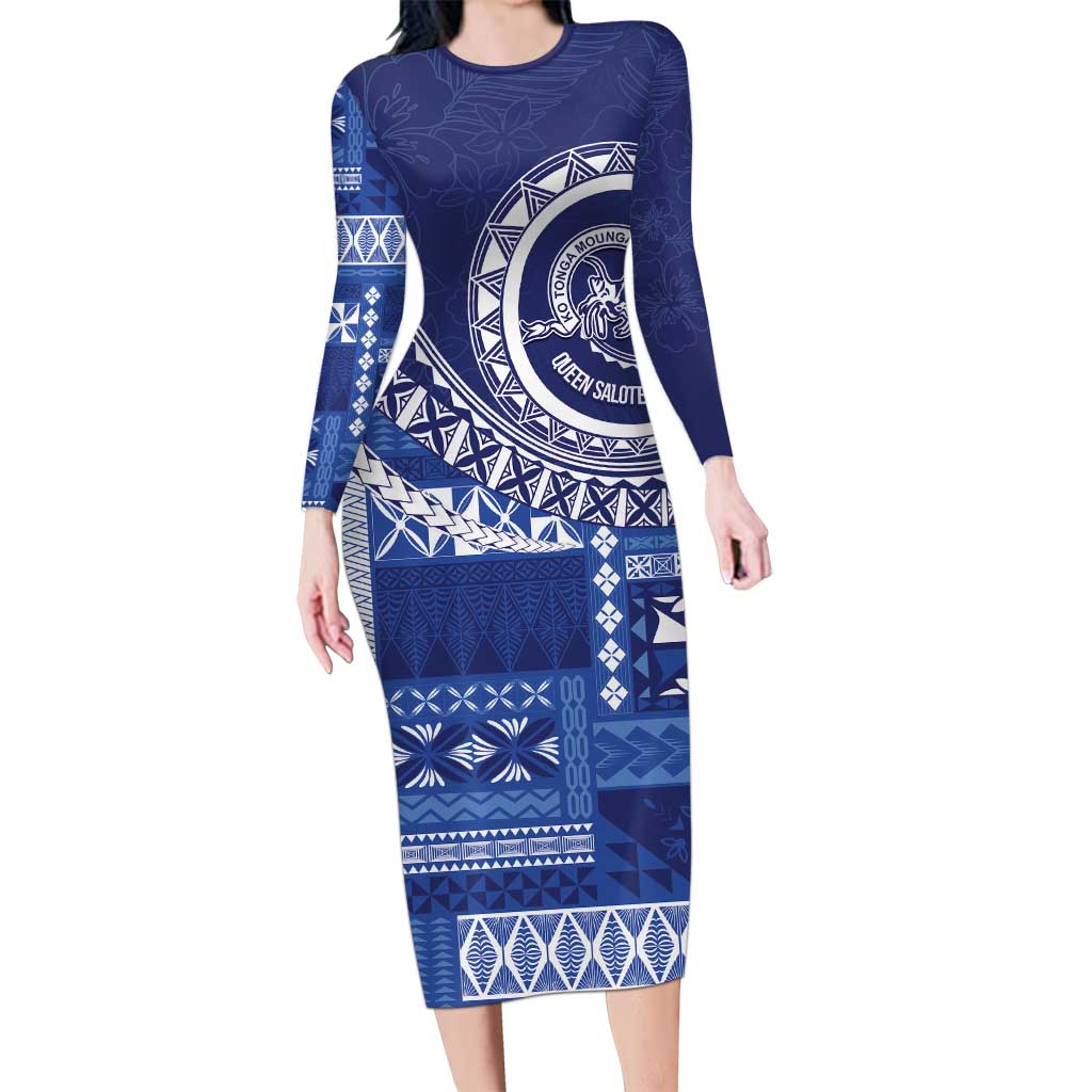 Queen Salote College 100th Anniversary Long Sleeve Bodycon Dress QSC Royal Girls LT7 Long Dress Royal Blue - Polynesian Pride