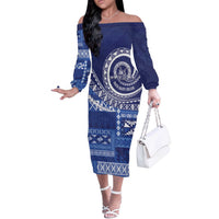 Queen Salote College 100th Anniversary Off The Shoulder Long Sleeve Dress QSC Royal Girls LT7 Women Royal Blue - Polynesian Pride