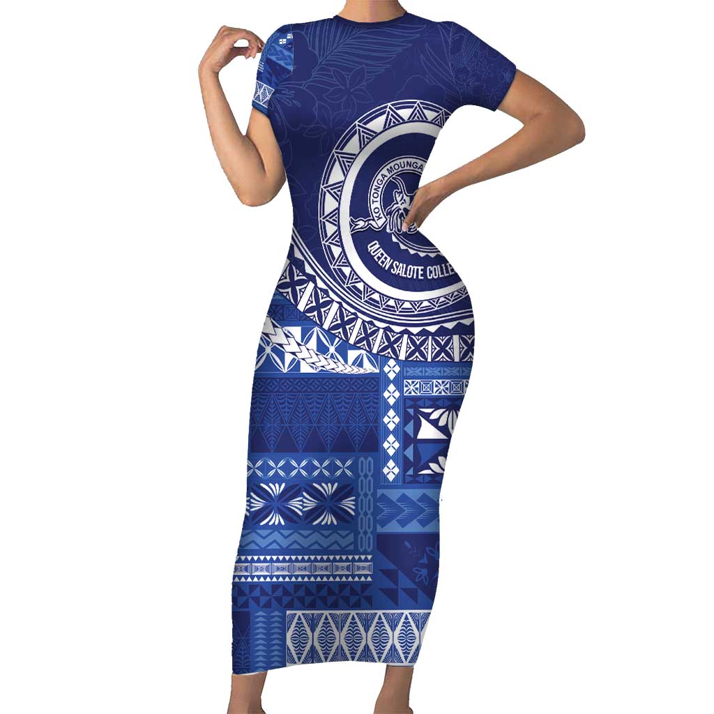 Queen Salote College 100th Anniversary Short Sleeve Bodycon Dress QSC Royal Girls LT7 Long Dress Royal Blue - Polynesian Pride