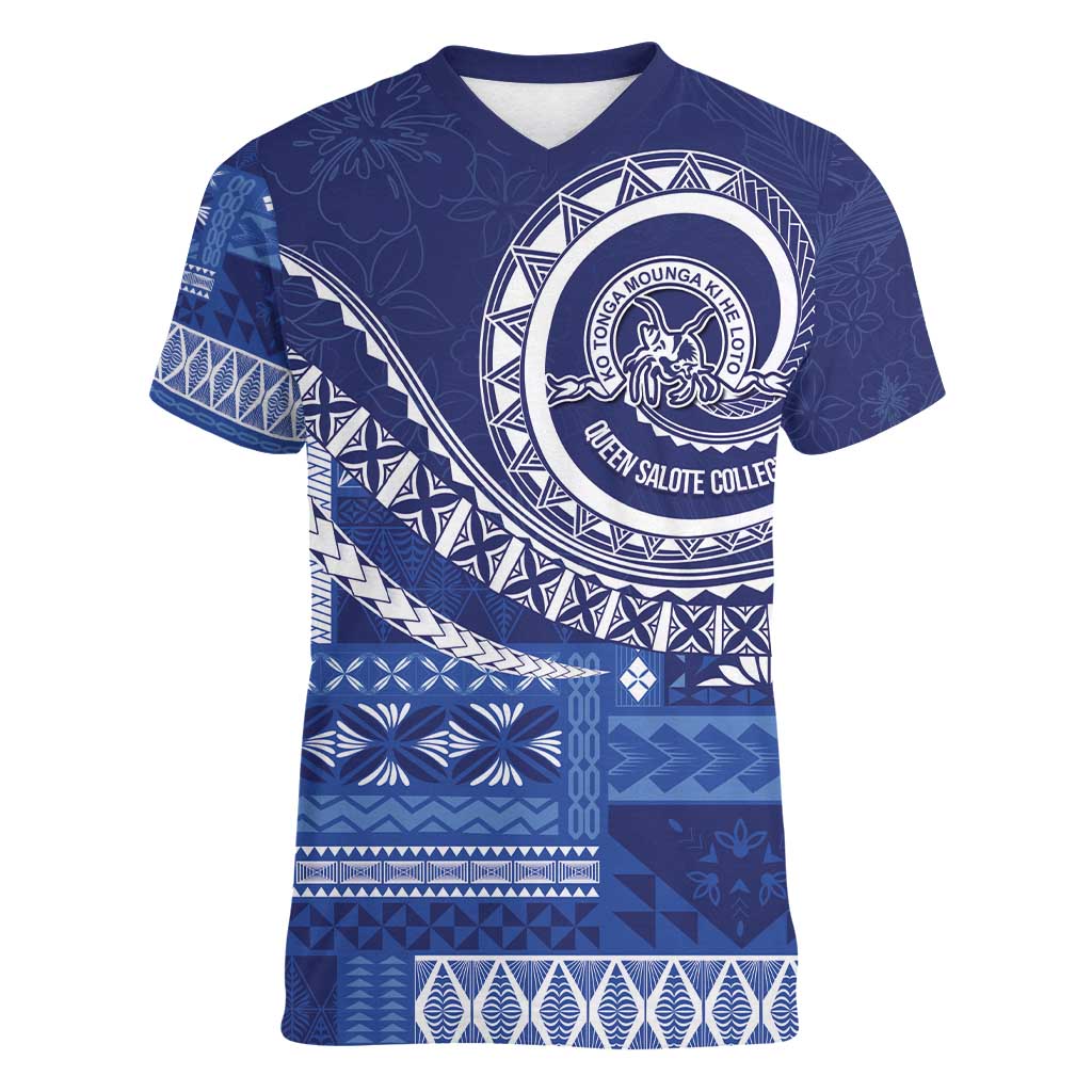 Queen Salote College 100th Anniversary Women V-Neck T-Shirt QSC Royal Girls LT7 Female Royal Blue - Polynesian Pride