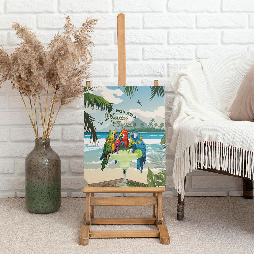 Wish You A Merry Martini Christmas Canvas Wall Art Cocktail Parrot-dise LT7 - Polynesian Pride