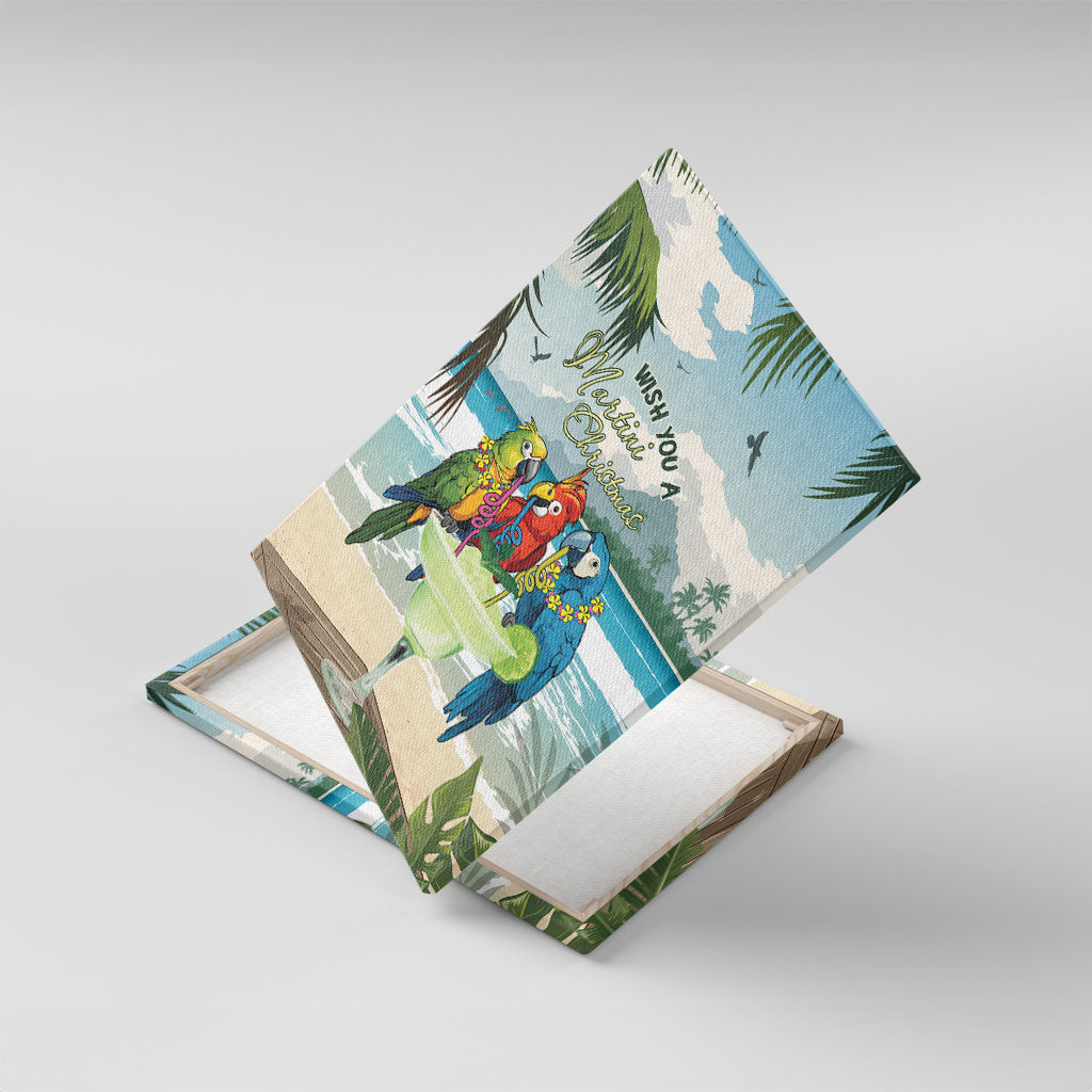 Wish You A Merry Martini Christmas Canvas Wall Art Cocktail Parrot-dise LT7 With Frame Multicolor - Polynesian Pride