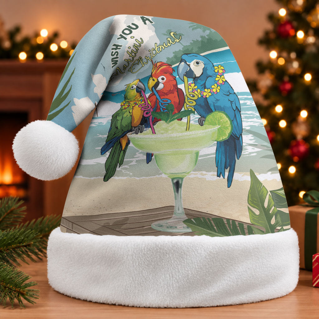 Wish You A Merry Martini Christmas Santa Hat Cocktail Parrot-dise