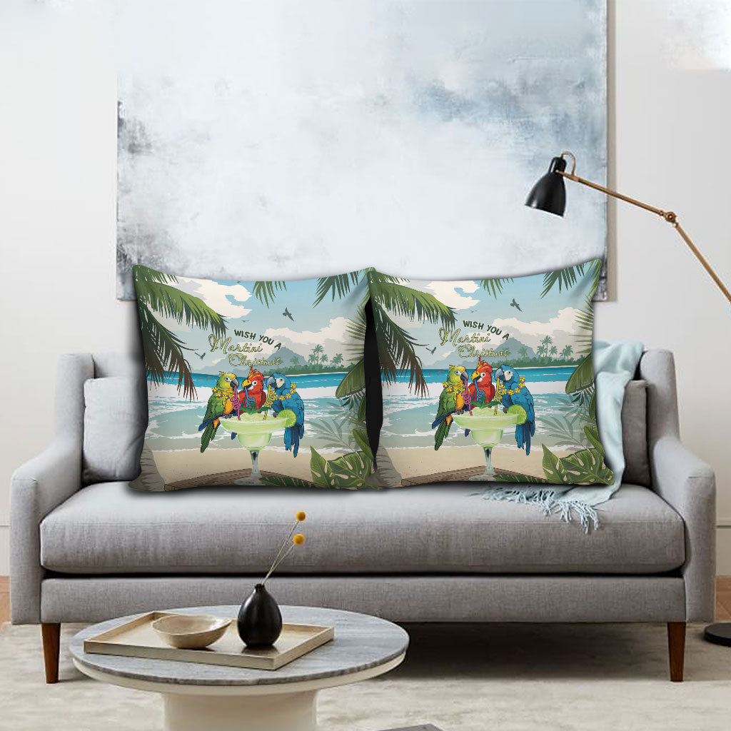 Wish You A Merry Martini Christmas Pillow Cover Cocktail Parrot-dise