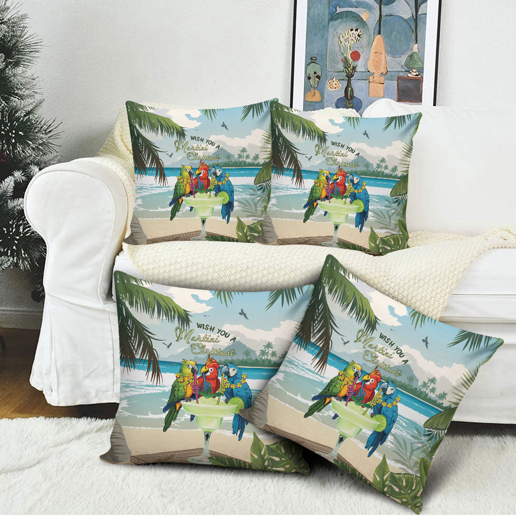 Wish You A Merry Martini Christmas Pillow Cover Cocktail Parrot-dise