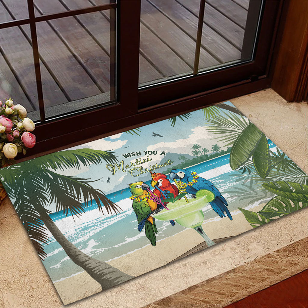 Wish You A Merry Martini Christmas Rubber Doormat Cocktail Parrot-dise