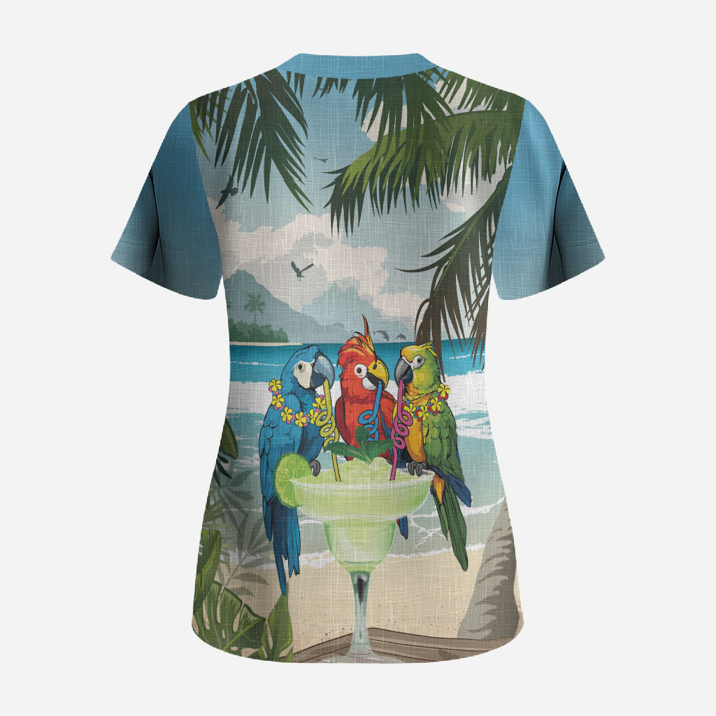 Wish You A Merry Martini Christmas Scrub Top Cocktail Parrot-dise