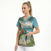 Wish You A Merry Martini Christmas Scrub Top Cocktail Parrot-dise