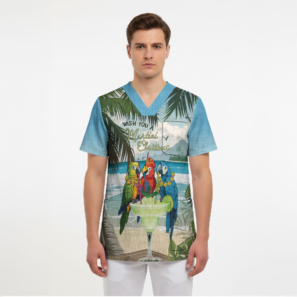 Wish You A Merry Martini Christmas Scrub Top Cocktail Parrot-dise