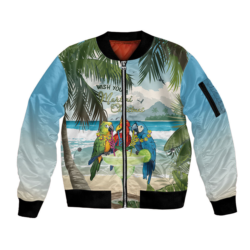 Wish You A Merry Martini Christmas Sleeve Zip Bomber Jacket Cocktail Parrot-dise