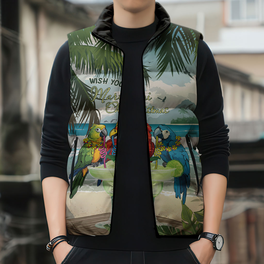 Wish You A Merry Martini Christmas Sleeveless Puffer Jacket Cocktail Parrot-dise
