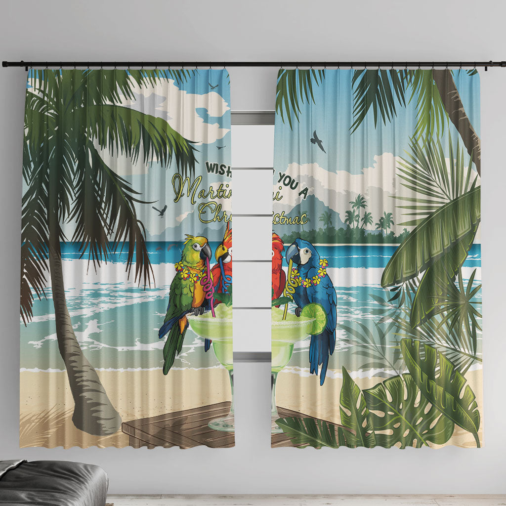 Wish You A Merry Martini Christmas Window Curtain Cocktail Parrot-dise LT7 With Hooks Multicolor - Polynesian Pride