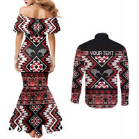 Personalised Taniko Motifs Aotearoa Couples Matching Mermaid Dress and Long Sleeve Button Shirt Waitangi Kowhaiwhai Kiwi LT7 - Polynesian Pride