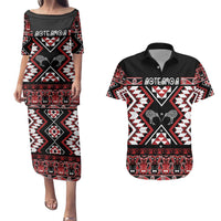 Personalised Taniko Motifs Aotearoa Couples Matching Puletasi and Hawaiian Shirt Waitangi Kowhaiwhai Kiwi LT7 Red - Polynesian Pride