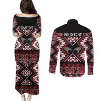 Personalised Taniko Motifs Aotearoa Couples Matching Puletasi and Long Sleeve Button Shirt Waitangi Kowhaiwhai Kiwi LT7 - Polynesian Pride