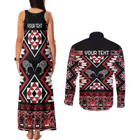 Personalised Taniko Motifs Aotearoa Couples Matching Tank Maxi Dress and Long Sleeve Button Shirt Waitangi Kowhaiwhai Kiwi LT7 - Polynesian Pride