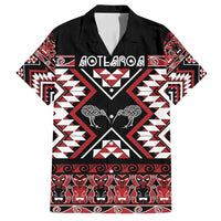Personalised Taniko Motifs Aotearoa Family Matching Long Sleeve Bodycon Dress and Hawaiian Shirt Waitangi Kowhaiwhai Kiwi LT7 Dad's Shirt - Short Sleeve Red - Polynesian Pride