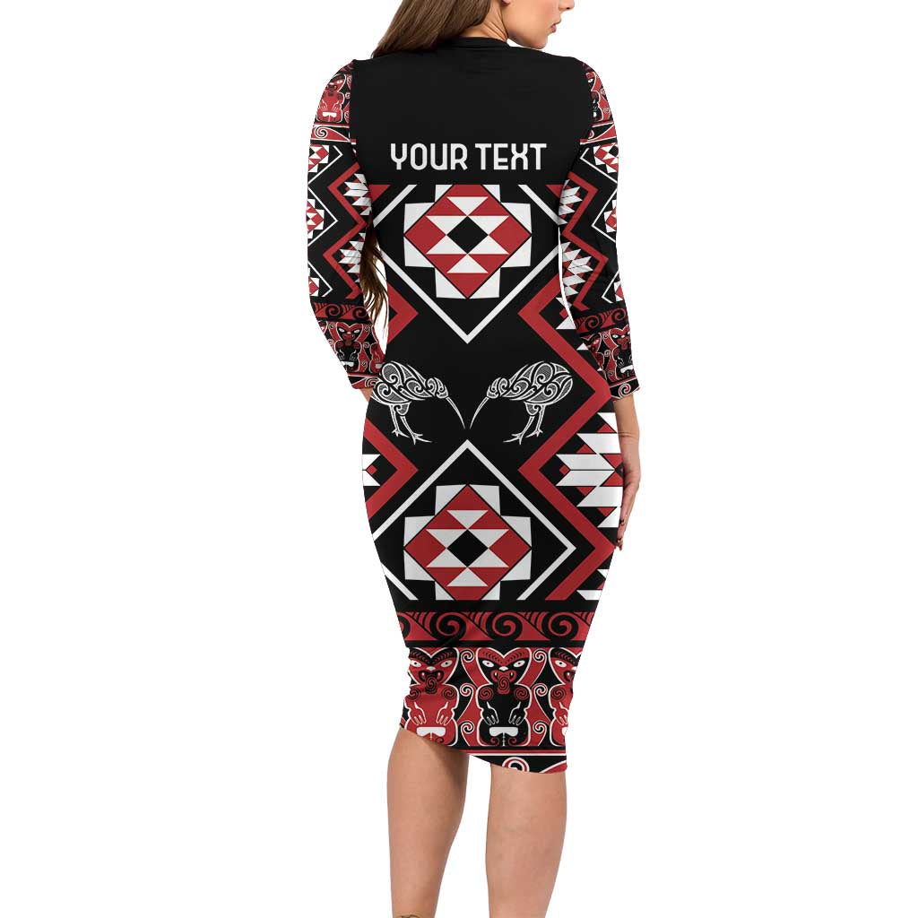 Personalised Taniko Motifs Aotearoa Family Matching Long Sleeve Bodycon Dress and Hawaiian Shirt Waitangi Kowhaiwhai Kiwi LT7 - Polynesian Pride