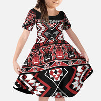 Personalised Taniko Motifs Aotearoa Family Matching Mermaid Dress and Hawaiian Shirt Waitangi Kowhaiwhai Kiwi LT7 Daughter's Dress Red - Polynesian Pride