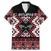 Personalised Taniko Motifs Aotearoa Family Matching Mermaid Dress and Hawaiian Shirt Waitangi Kowhaiwhai Kiwi LT7 Dad's Shirt - Short Sleeve Red - Polynesian Pride