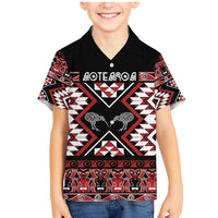 Personalised Taniko Motifs Aotearoa Family Matching Mermaid Dress and Hawaiian Shirt Waitangi Kowhaiwhai Kiwi LT7 Son's Shirt Red - Polynesian Pride