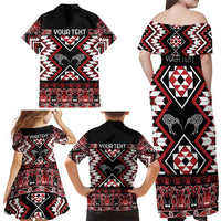 Personalised Taniko Motifs Aotearoa Family Matching Off Shoulder Maxi Dress and Hawaiian Shirt Waitangi Kowhaiwhai Kiwi LT7 - Polynesian Pride