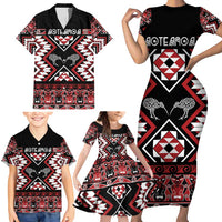 Personalised Taniko Motifs Aotearoa Family Matching Short Sleeve Bodycon Dress and Hawaiian Shirt Waitangi Kowhaiwhai Kiwi LT7 - Polynesian Pride